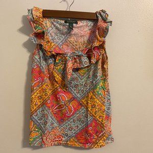 Lauren Ralph Lauren Paisley Ruffle Tank - Size Large